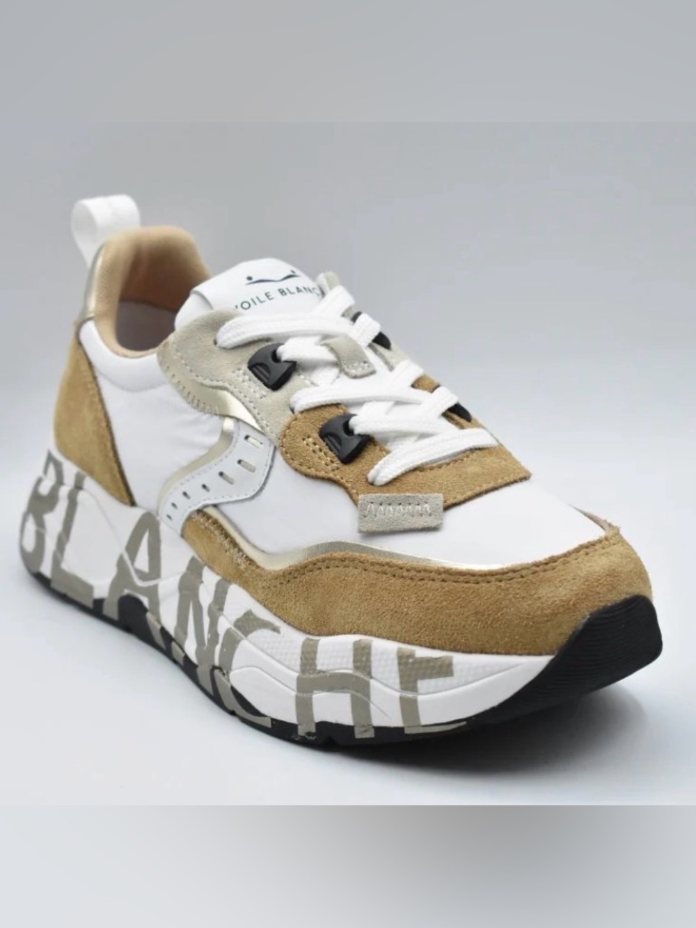 NWT VOILE BLANCHE CLUB105 Suede and Nylon Sneaker in Caramel - White - Picture 3 of 14